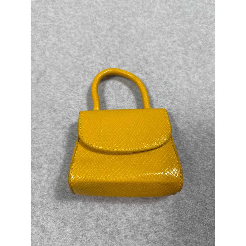 Moda Luxe Yellow Snakeskin Embossed Micro Mini Handbag Vegan Leather Top Handle